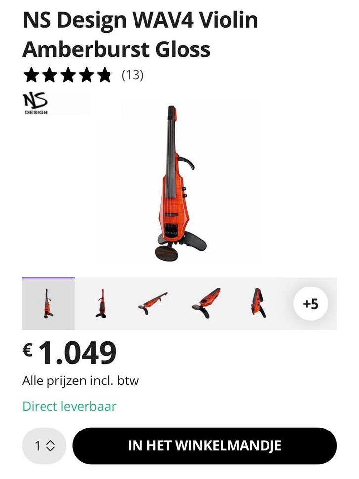 NS Design WAV 4 Elektrische Viool in Koffer!, Muziek en Instrumenten, Behuizingen en Koffers, Zo goed als nieuw, Viool of Altviool