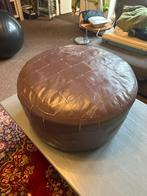 Vintage paarse leren poef, Huis en Inrichting, Gebruikt, Rond, Leer, Ophalen of Verzenden