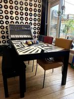 Houten eettafel zwart wit - 6 persoons - uitschuifbaar, Ophalen, Gebruikt, Design, 50 tot 100 cm