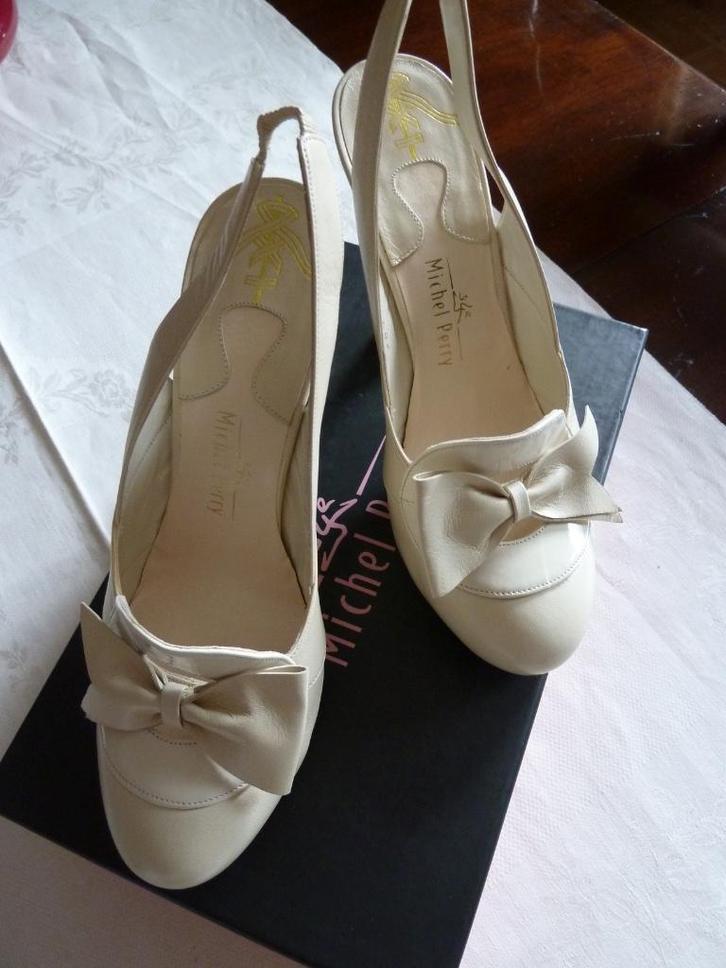 Michel Perry exclusief roomwitte slingback pumps Monte Carlo, Kleding | Dames, Schoenen, Nieuw, Pumps, Wit, Verzenden