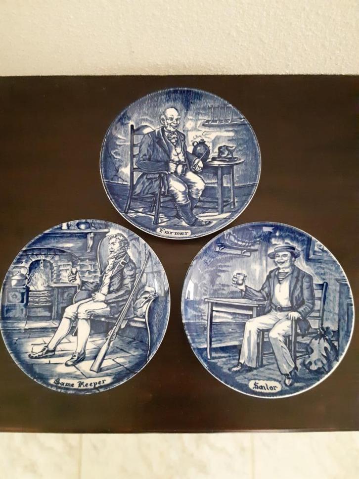 3 st (blauwe) Engelse bordjes, Antiek en Kunst, Curiosa en Brocante, Ophalen