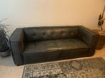 Zwarte Lederen Bank, Huis en Inrichting, Banken | Bankstellen, Ophalen, Driepersoons, Zo goed als nieuw, Rechte bank