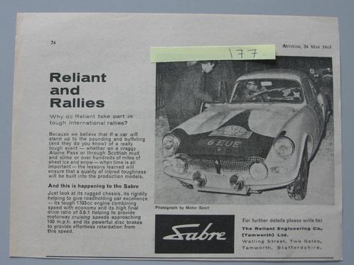 REL 177 Reliant Sabre (Reliant and Rallies), knipsel 1963., Boeken, Auto's | Folders en Tijdschriften, Zo goed als nieuw, Overige merken