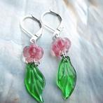 Lampwork glaskraal oorbellen met verzilverde oorhaakjes#3866, Verzenden, Zo goed als nieuw, Overige materialen