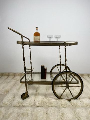 Antieke Franse Messing Bar Cart beschikbaar voor biedingen