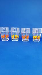 Set van 4 retro vintage limonade glazen fruitmotief. 7B5