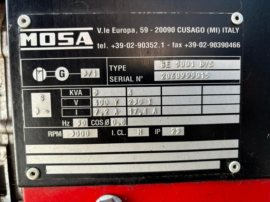 Aggregaat MOSA GE 5001  1xkrachtstroom 380v 1x230v, Ophalen