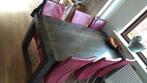 Tafel met 6 leren stoelen en salon tafels, Ophalen, Gebruikt, Eikenhout, 50 tot 100 cm