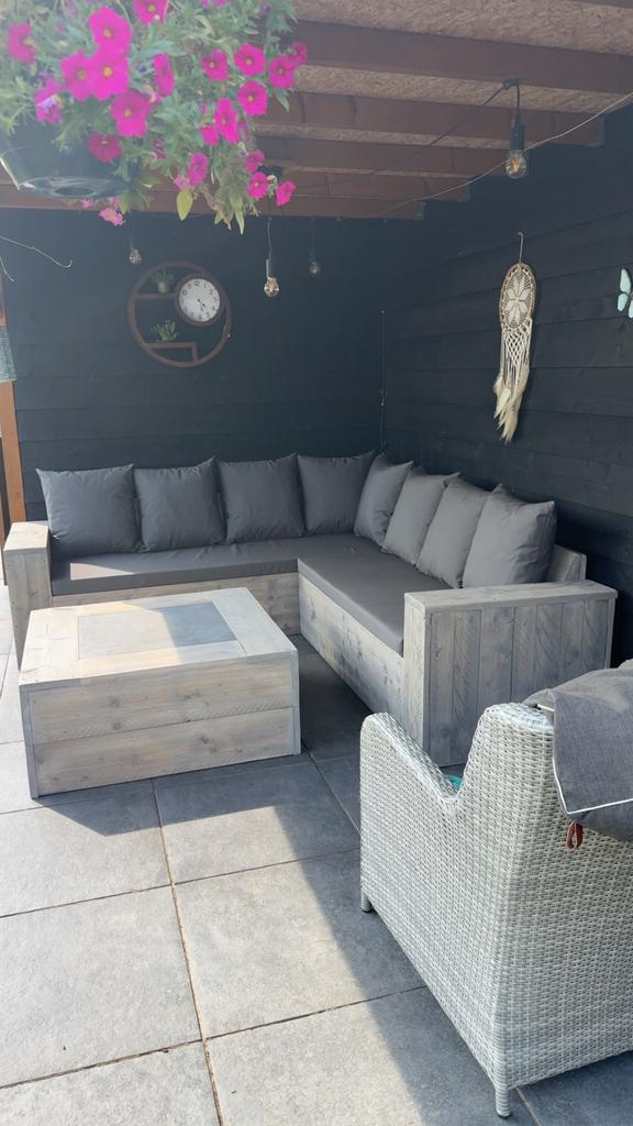 Steigerhout Loungebank Hoekbank Loungeset Tuinset ACTIEMAAND, Tuin en Terras, Tuinsets en Loungesets, Nieuw, Loungeset, Steigerhout