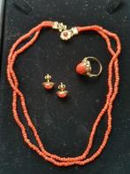 Vintage Sieraden van 14 karaats gouden met bloedkoraal ., Gebruikt, Verzenden, 17 tot 18, Met edelsteen