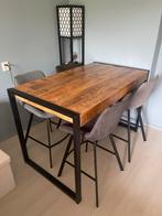 Mangohout bartafel met zwart metalen poten, Huis en Inrichting, Tafels | Eettafels, Ophalen, 100 tot 150 cm, 50 tot 100 cm, Vijf personen of meer