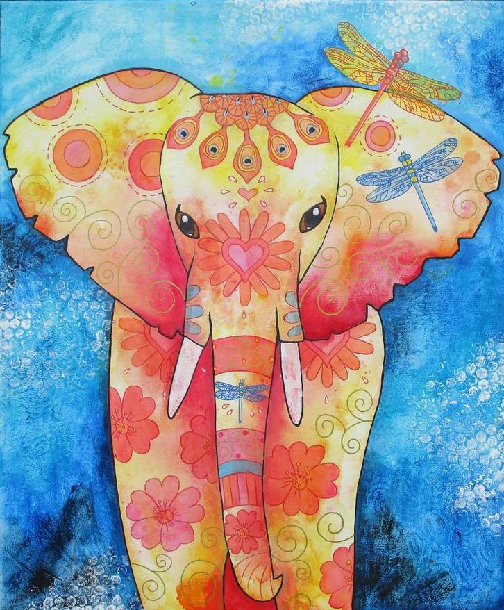 Schilderij van prachtige Olifant (handgeschilderd), Antiek en Kunst, Kunst | Schilderijen | Modern, Ophalen of Verzenden