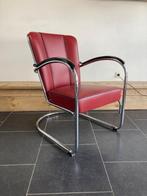 2 Gispen 412 fauteuils , bordeaux rood leder, Huis en Inrichting, Minder dan 75 cm, Design, Zo goed als nieuw, Metaal