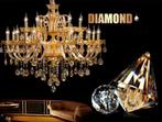 Grote Designer Kroonluchter 18 Arms Diamond Gold Incl. Led's, Ophalen of Verzenden, Nieuw