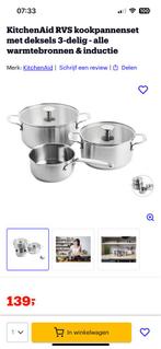 KitchenAid 3-delige RVS pannenset. Ook voor inductie, Huis en Inrichting, Keuken | Potten en Pannen, Nieuw, Pannenset, Rvs, Ophalen of Verzenden