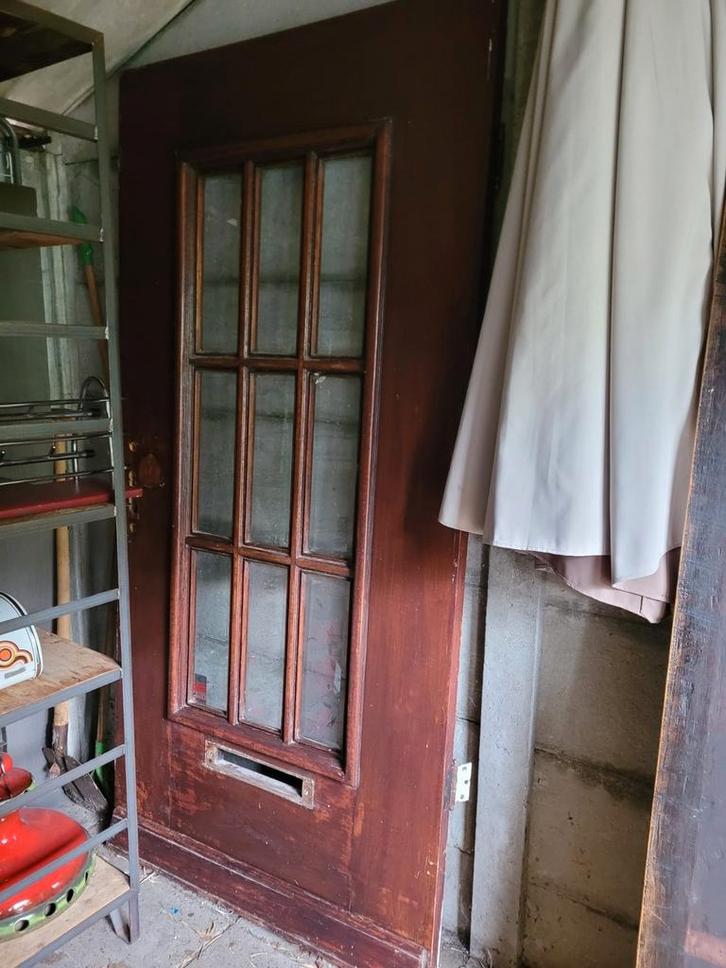 Jaren 30 houten voordeur met glas, Doe-het-zelf en Verbouw, Deuren en Horren, Gebruikt, Binnendeur, 200 tot 215 cm, 80 tot 100 cm