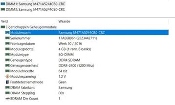 Laptop geheugen 2x 4GB ram