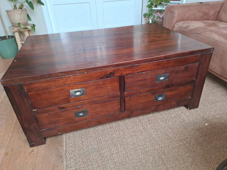 Massief Rozenhouten Salontafel met Lades, Huis en Inrichting, Tafels | Salontafels, Gebruikt, Minder dan 50 cm, 100 tot 150 cm