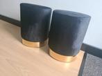 2x zwarte velvet poef zwart met goud, Minder dan 50 cm, Rond, Minder dan 50 cm, Ophalen of Verzenden