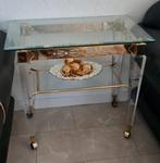 Plexiglas bladgoud glazen tafel, Huis en Inrichting, 50 tot 100 cm, Ophalen of Verzenden, Glas, 25 tot 50 cm