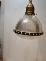 Persglazen Hanglamp met Messing Montuur, Vintage, Ophalen of Verzenden, Zo goed als nieuw, Glas
