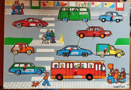 Prachtige jaren 70 houten Simplex puzzel met auto's - IGST, Antiek en Kunst, Antiek | Speelgoed, Ophalen of Verzenden
