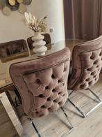 4 stoelen  velvet donker taupe eric kuster style., Huis en Inrichting, Stoelen, Vier, Ophalen of Verzenden, Metaal, Zo goed als nieuw