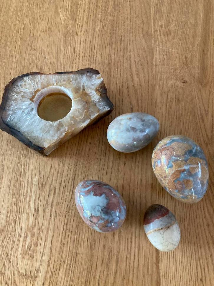 Minerale stenen eieren met Theelichthouder, Antiek en Kunst, Curiosa en Brocante, Ophalen of Verzenden