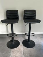 Moet snel weg: 2 zwarte leren draaibare barstoelen, Ophalen, Gebruikt, Leer, 90 cm of meer