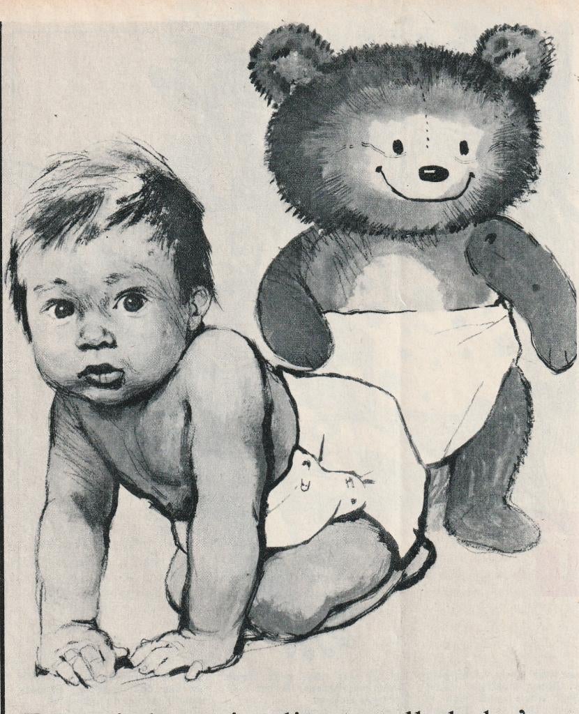 retro reclame 1966 Teddy baby luiers vriendje van baby's, Verzenden, Overige typen
