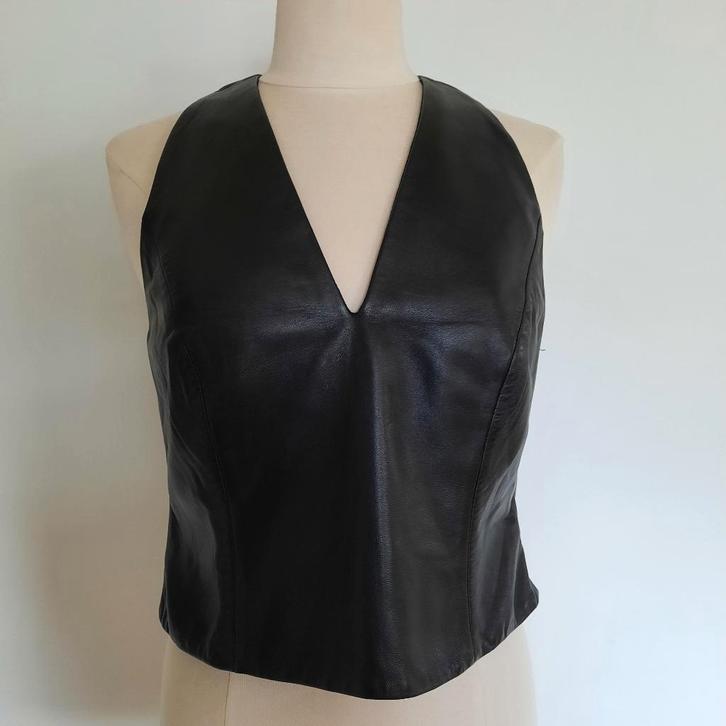 SEELER top zwart leer maat 40, Kleding | Dames, Tops, Zo goed als nieuw, Maat 38/40 (M), Zwart, Zonder mouw, Ophalen of Verzenden