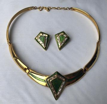 Vintage sieradenset:  Halsketting  Choker & Oorclips  beschikbaar voor biedingen