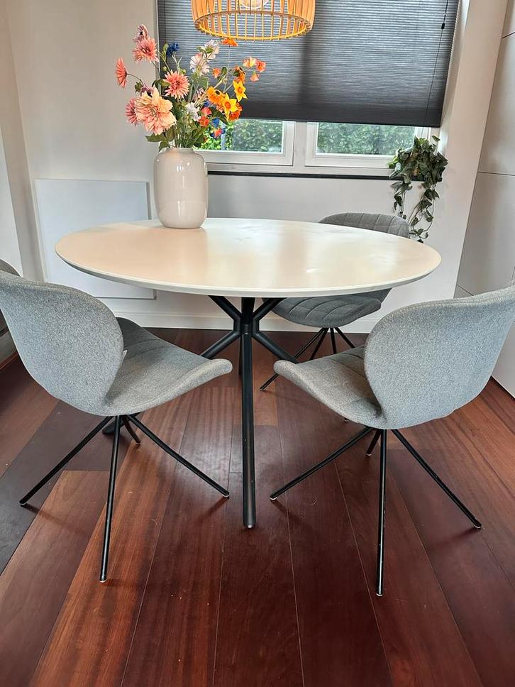 Witte ronde eettafel met kruispoot - 125cm, Huis en Inrichting, Tafels | Eettafels, Gebruikt, 100 tot 150 cm, Vier personen, Rond