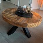 Salontafel mangohout visgraat 80cm, Ophalen, 50 tot 100 cm, Rond, Zo goed als nieuw