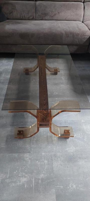 Vintage salontafel onderstel plexieglas/hout frame jaren 70 beschikbaar voor biedingen