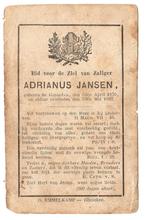 Adrianus Jansen 1870 Ginniken + 1892 Ginneken, 22 jaar oud, Verzamelen, Bidprentjes en Rouwkaarten, Bidprentje, Verzenden