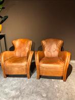 Vintage Cognacleren Saddle Chairs Timothy Oulton Style, Gebruikt, Engeland, Industrieel stoer landelijk, 75 tot 100 cm