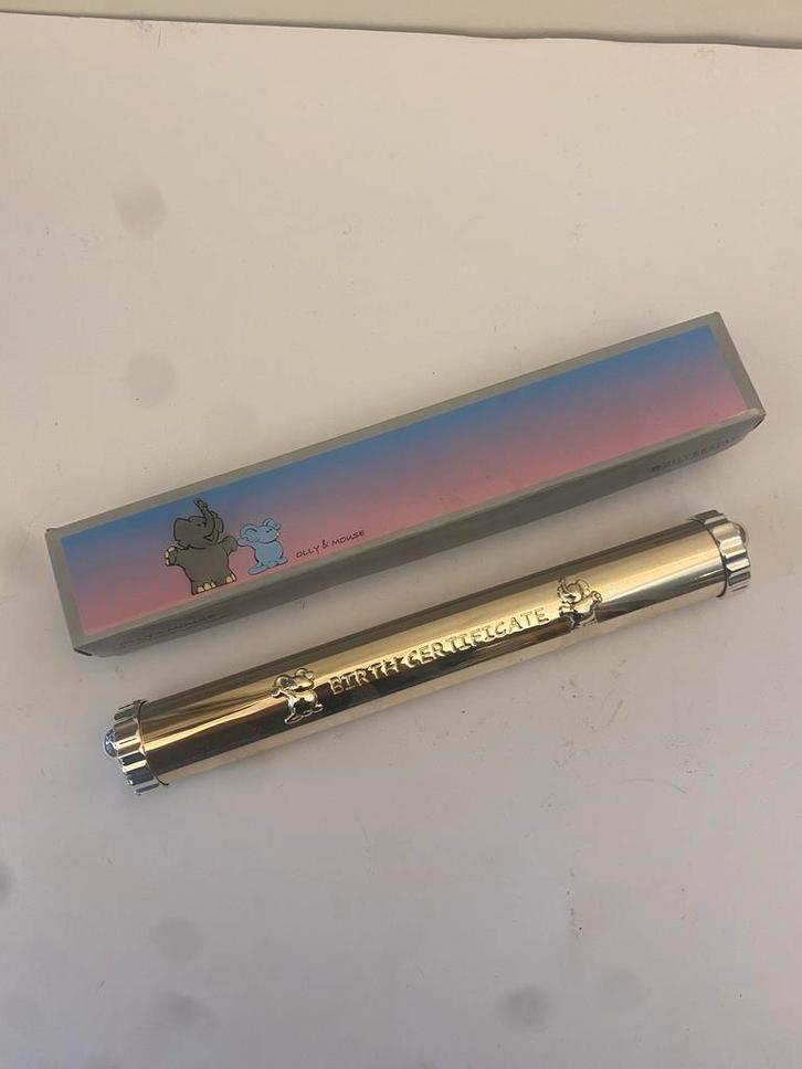 Zilverstad Geboortecertificaathouder Olifant & Muis, Antiek en Kunst, Curiosa en Brocante, Ophalen of Verzenden