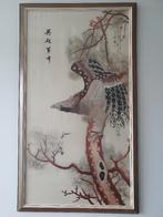 Ingelijst zijde borduursel "Arend zittend op tak" SCH45, Ophalen of Verzenden