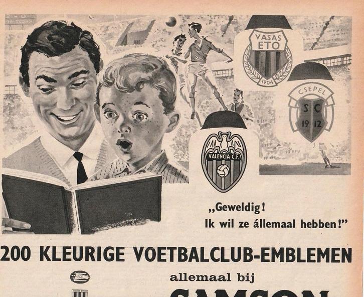 retro reclame 1962 Van Nelle actie voetbal plaatjes embleem, Verzamelen, Retro, Overige typen, Verzenden