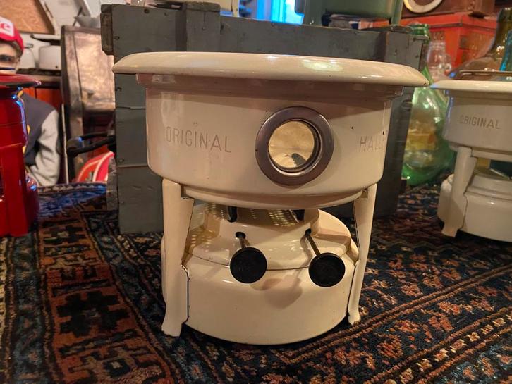 2 pits crème emaille petroleumstel., Antiek en Kunst, Antiek | Emaille, Ophalen of Verzenden