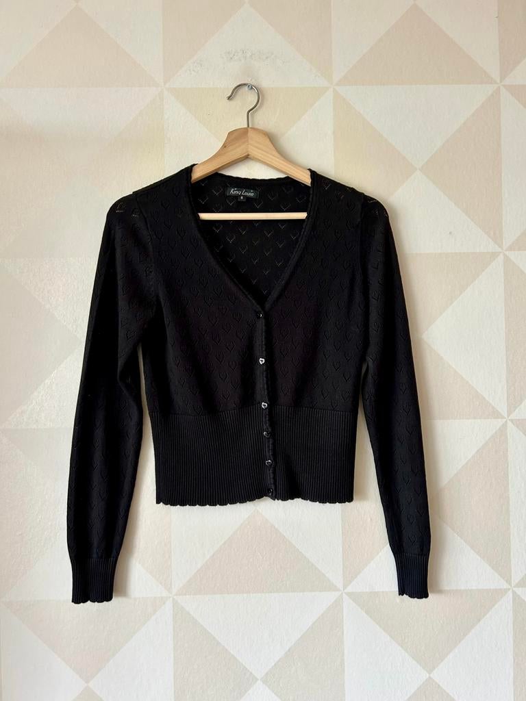 King Louie Cardi V Ajour vest hart zwart S/36 zgan, Ophalen of Verzenden, Zo goed als nieuw, Maat 36 (S), Zwart