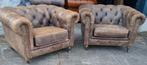 2x Chesterfield fauteuil grijs antraciet + BEZORGING GRATIS, Gebruikt, Chesterfield, Ophalen of Verzenden, Leer