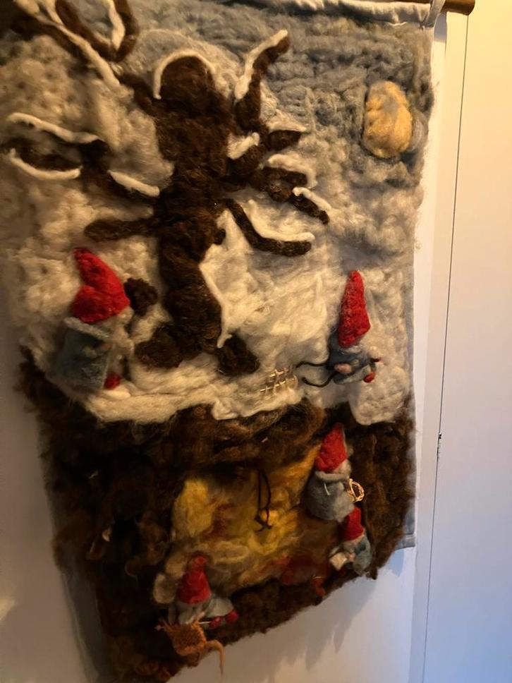 Vilten Kabouter Wandkleed - 50x70 cm, Huis en Inrichting, Stoffering | Tapijten en Kleden, Gebruikt, 50 tot 100 cm, Rechthoekig