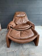 Vintage design fauteuil |eer Saporiti + ottoman Italia Vitto, Huis en Inrichting, Leer, Ophalen