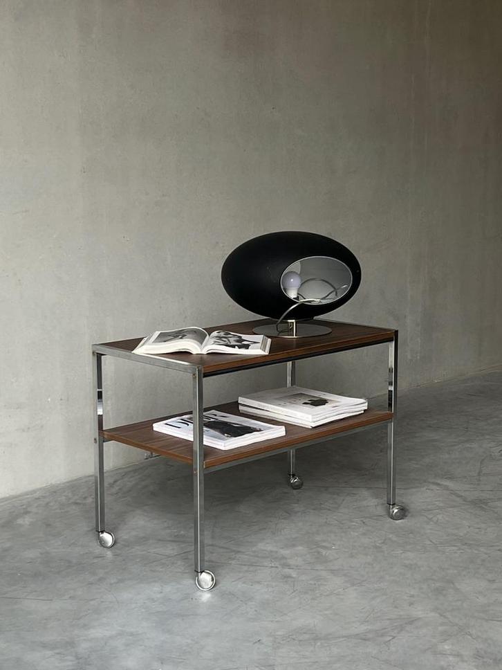 Vintage mid century chroom en hout open kast, Huis en Inrichting, Kasten | Stellingkasten, Zo goed als nieuw, Ophalen