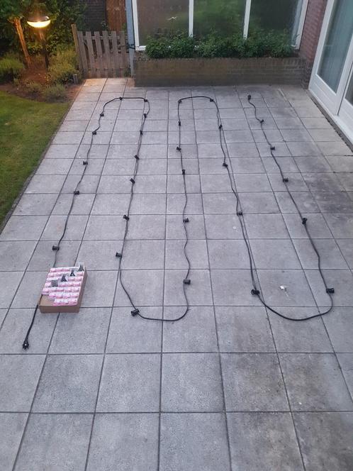Prikkabel - feestverlichting  24,75 m met 30 fitt. + 32 Lamp, Tuin en Terras, Buitenverlichting, Zo goed als nieuw, Overige typen