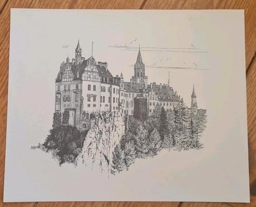 Print, tekening van Slot Sigmaringen, Antiek en Kunst, Kunst | Tekeningen en Foto's, Ophalen of Verzenden