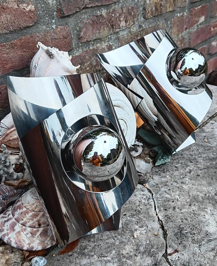 SPACE AGE SPUTNIK, VINTAGE Oxar stijl wand lampen RVS (L41), Huis en Inrichting, Lampen | Spots, Gebruikt, Plafondspot of Wandspot