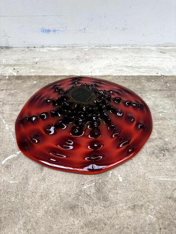 Zware handgeblazen Murano schaal – wit/rood – 39 cm beschikbaar voor biedingen